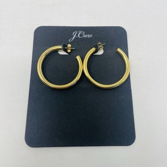 J Crew Womens One Size Tube Hoop Earrings in Matte Burnished Gold M0482 - Picture 2 of 6